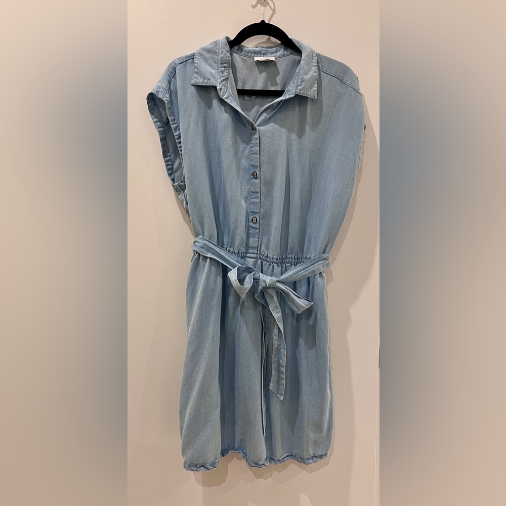 LOFT Light Blue Denim Belted Dress